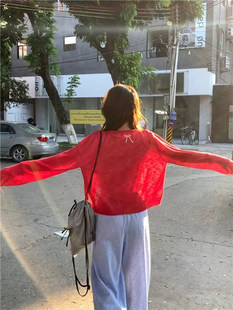 空调衫 红色冰丝防晒针织开衫 蝴蝶结刺绣小个子薄款 新款 女2025夏季