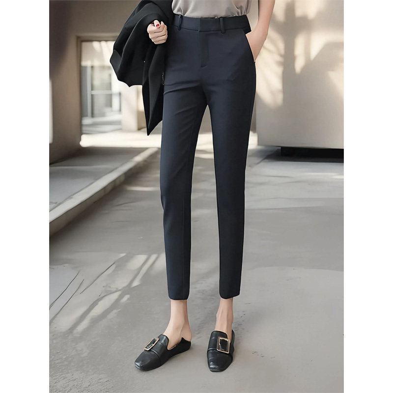 藏青色九分西装裤女夏季新款小个子职业烟管裤高腰显瘦垂感直筒裤