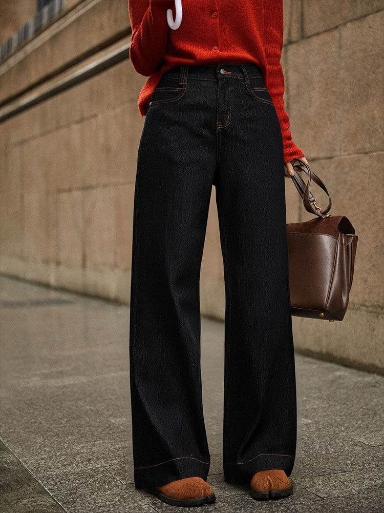 黑色阔腿牛仔裤女士秋季新款休闲通勤高腰垂感宽松显瘦直筒拖地裤