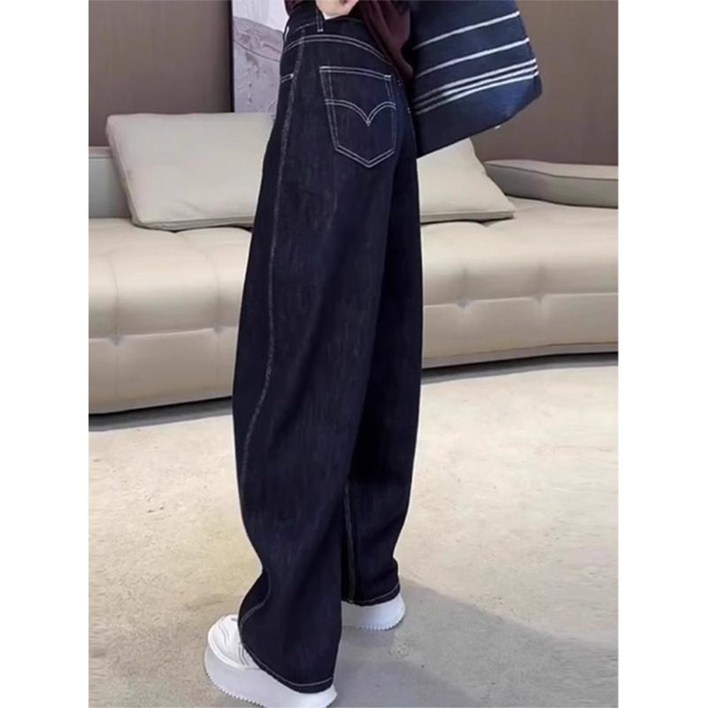 深蓝色牛仔裤女2025年春季新款高腰窄版显瘦小个子拖地弯刀阔腿裤,女装/女士精品,牛仔裤,淘宝优惠券,粉丝福利购,淘宝优惠卷
