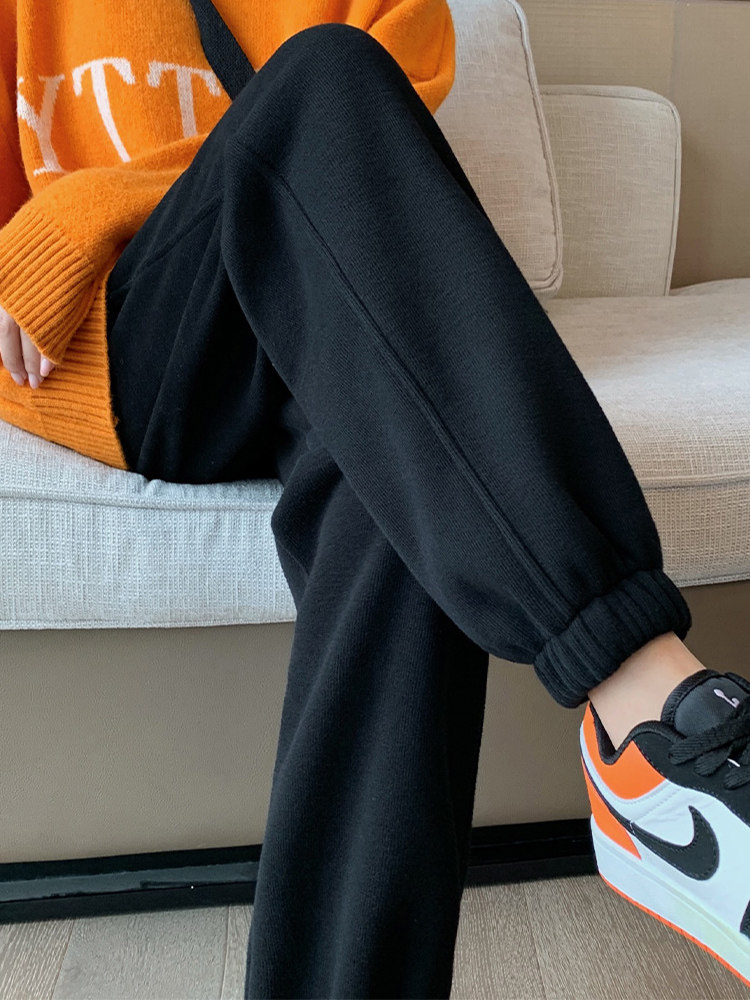 女性运动运动裤2025春秋季新款宽松九分后宫裤羊毛衬里加厚高腰紧