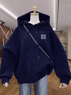 皇家蓝色连帽运动衫的妇女在春季和秋季羊毛衬里和加厚的中长度覆