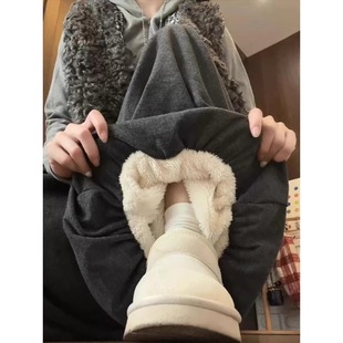 小个子慵懒显瘦灯笼裙裤 深灰色花苞糯米裤 女秋冬加绒保暖阔腿棉裤