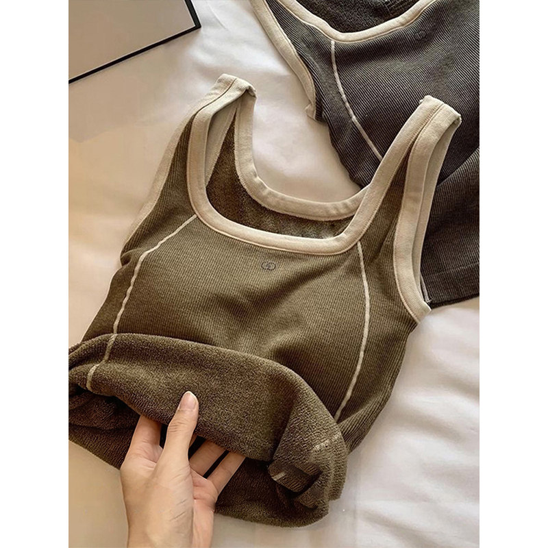 保暖吊带背心女秋冬带胸垫美背加绒内搭文胸一体绒内衣打底衫上衣