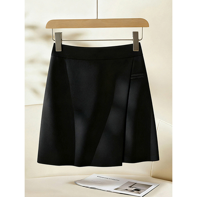 黑色西装半身裙女2025新款秋冬不规则开叉高腰显瘦a字包臀短裙子