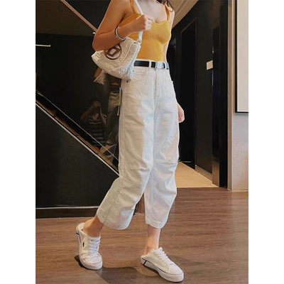 白色八分牛仔裤女2025夏季薄款大码高腰宽松显瘦小个子显高直筒裤