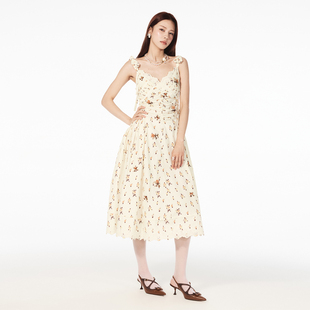 lefame拉飞姆26夏季 新款 田园印花珠饰碎花吊带连衣裙 明星同款
