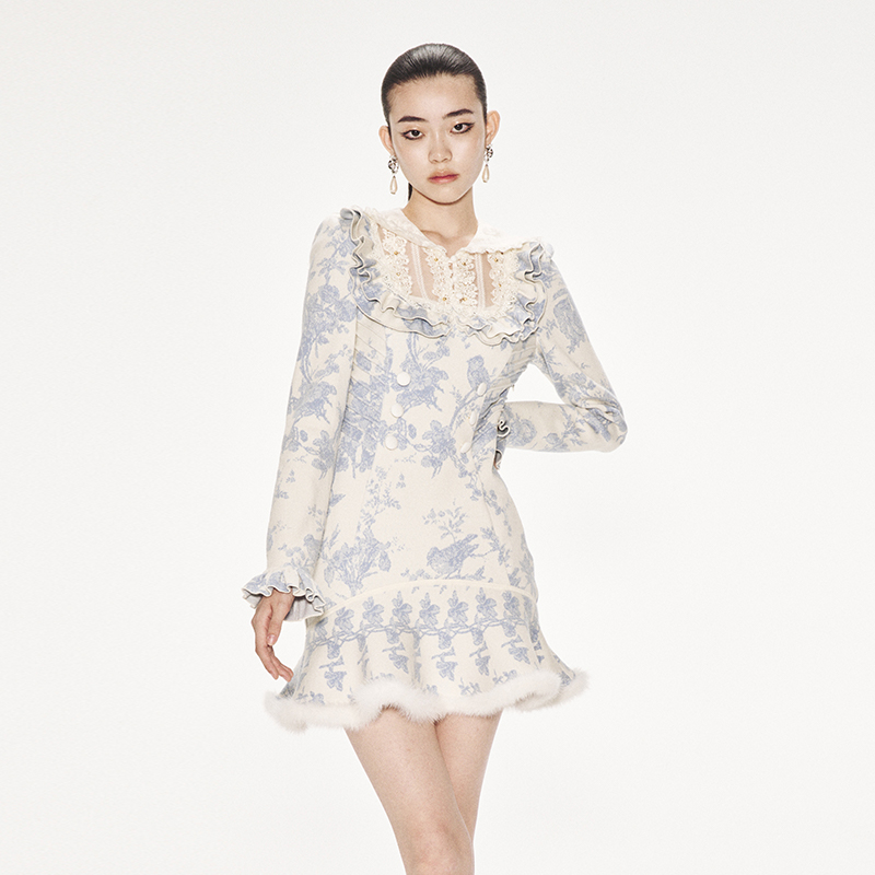 lefame复古H型印花针织连衣裙