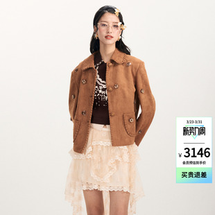 棕色立体花朵珠饰绒面外套上衣女 时尚 lefame拉飞姆2026春季 新款