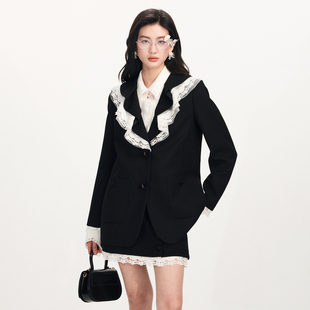 lefame拉飞姆2026早春新品 洛可可荷叶领羊毛中长外套上衣 时尚