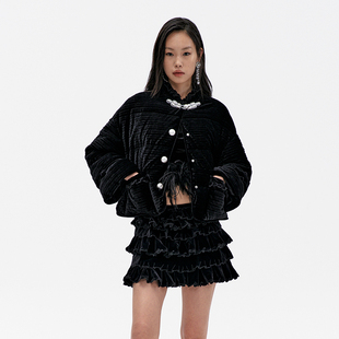 lefame拉飞姆冬季 精致立领绣花丝绒羽绒服 新中式