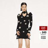 lefame拉飞姆华丽优雅玫瑰提花泡泡袖 毛织连衣裙