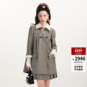 复古撞色拼接千鸟格斗篷式 lefame拉飞姆2026早春新款 时尚 大衣外套