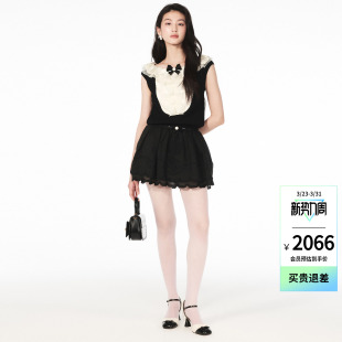 新款 lefame拉飞姆26夏季 荷叶边领拼接针织上衣 Angelababy同款