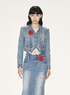 【明星同款】lefame拉飞姆玫瑰铆钉马甲式牛仔外套