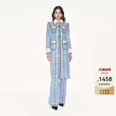 LEFAME拉飞姆珍珠船锚单排扣菱格牛仔超长外套气质女 明星同款