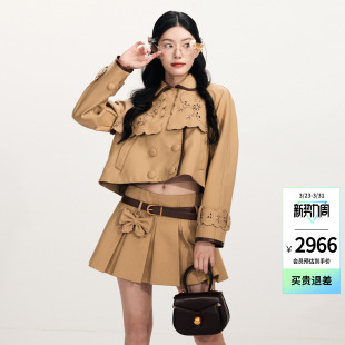 娃娃领绣花风衣料短外套上衣女 时尚 lefame拉飞姆2026春季 新款