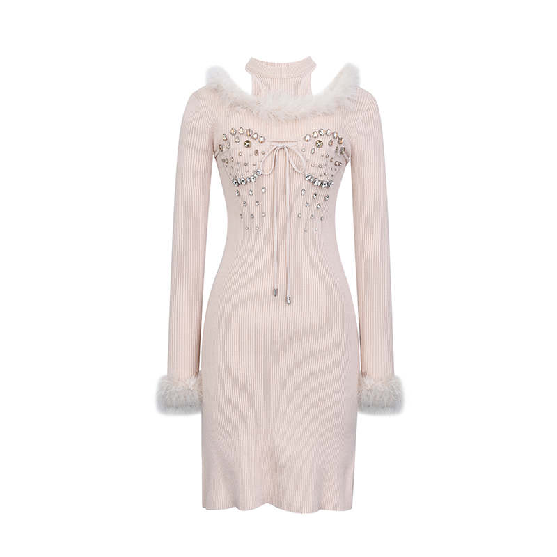 LEFAME杏色针织连衣裙