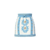 lefame拉飞姆秋季 复古百搭蓝白条卷草纹针织短裙