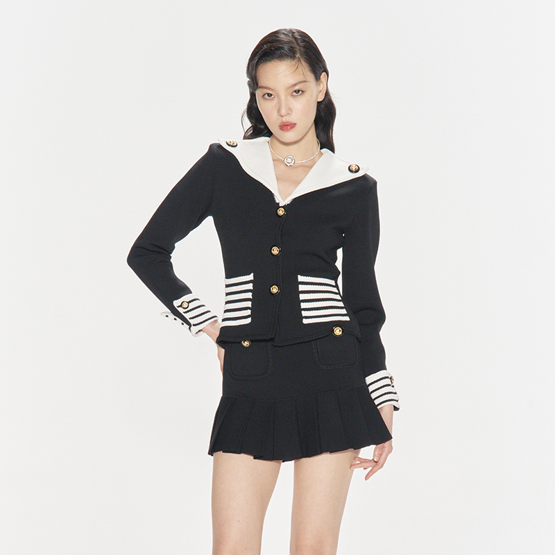 LEFAME开衫撞色条纹针织开衫