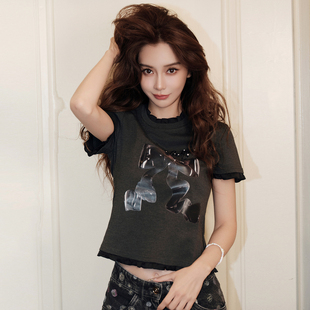 蝴蝶结短袖 lefame拉飞姆26夏新款 T恤女显瘦 Angelababy同款