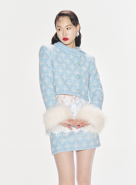 lefame拉飞姆秋季浪漫优雅千金风珍珠装饰短外套