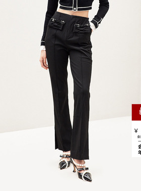 lefame拉飞姆百搭修身黑色微喇休闲裤西装裤女士裤子修身显瘦长裤