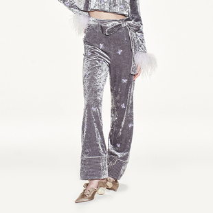 lefame拉飞姆宽松H型丝绒九分裤 明星同款