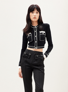 lefame拉飞姆2025秋装miu系穿搭小香风千金黑白针织衫外套女上衣