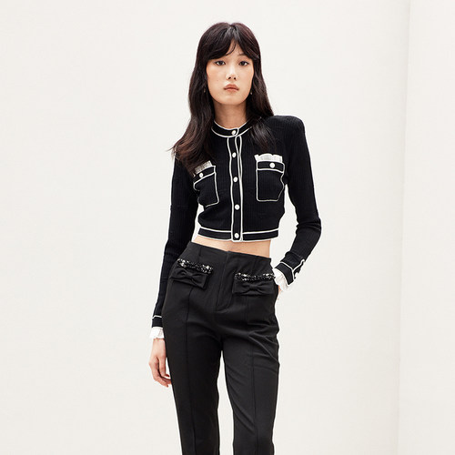 暗纹蝴蝶结 黑白拼接  小香风