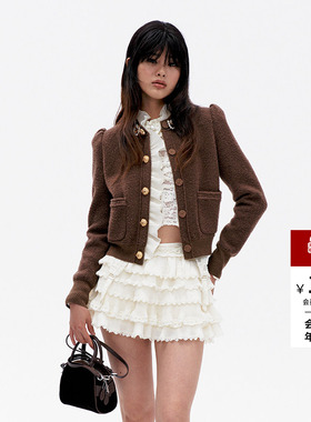 lefame拉飞姆冬季老钱风咖金白撞色针织宽松上衣高级感假两件女