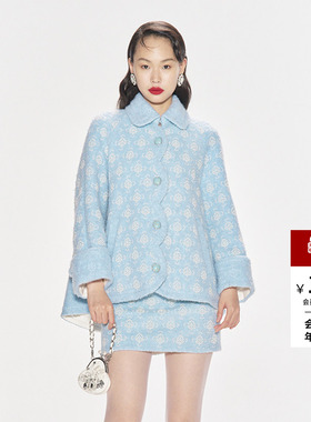 lefame拉飞姆秋季复古摩登风珍珠装饰宽松中长外套上衣斗篷女显瘦