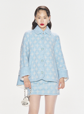 lefame拉飞姆秋季复古摩登风珍珠装饰宽松中长外套