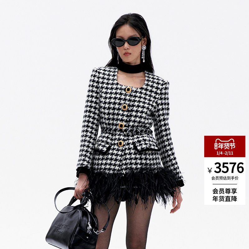 lefame拉飞姆冬季千鸟格中长外套毛衣呢料羊毛大衣女,女装/女士精品,毛呢外套,淘宝优惠券,粉丝福利购,淘宝优惠卷