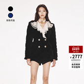 lefame拉飞姆冬季 法式 浪漫雪尼尔黑色拼接撞色棉服羽绒服外套女
