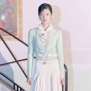 开衫 lefame拉飞姆2026春季 撞色刺绣翻领绣花拼接针织长袖 时尚 新款