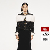 lefame拉飞姆华丽保暖黑色珠片面料小香风羽绒服