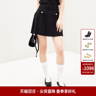 lefame拉飞姆春秋黑色压稻针织半裙小A裙半身裙