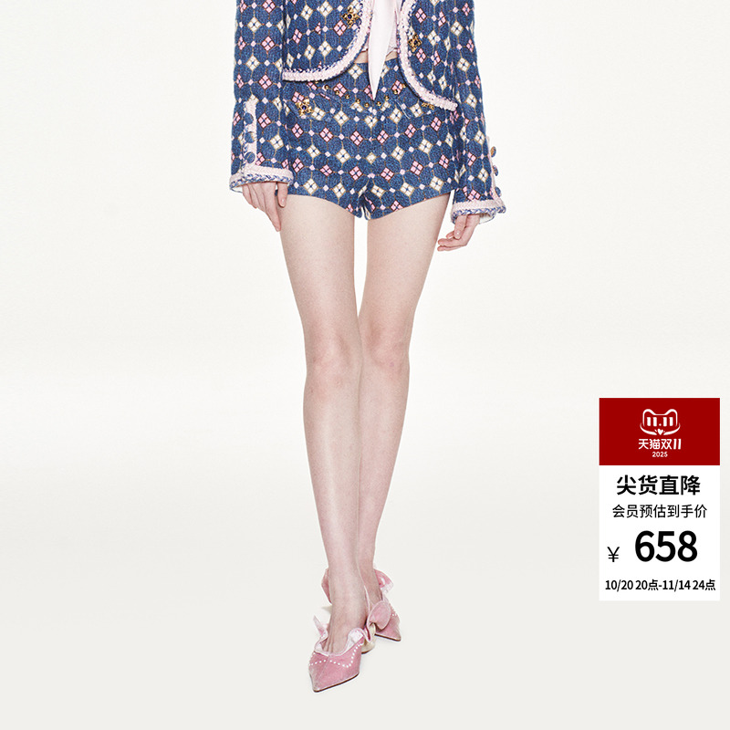 lefame短裤蓝色提花裤子