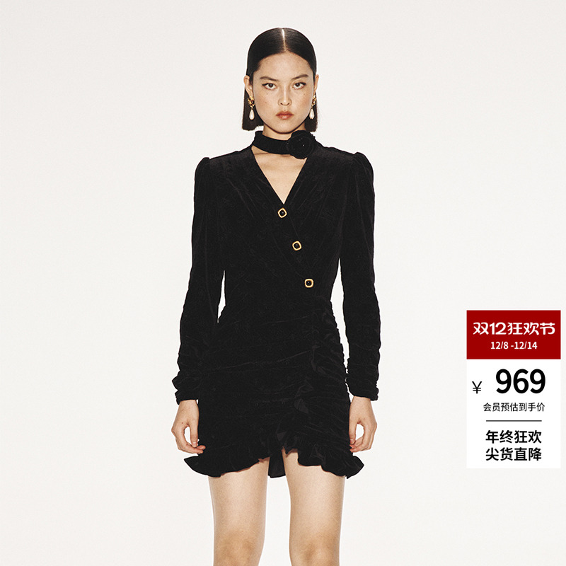 lefameX裙型丝绒连衣裙