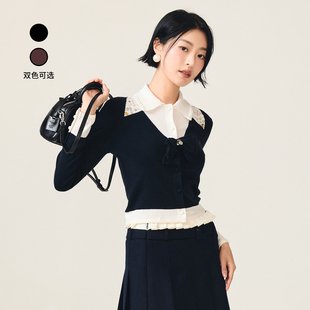 新款 lefame拉飞姆2025冬季 撞色拼接针织上衣女 王子璇同款