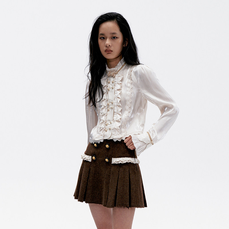 拉飞姆CHATS褶皱花边领衬衫