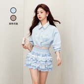 上衣 饰衬衫 lefame拉飞姆2026春季 浅蓝色毛织撞领装