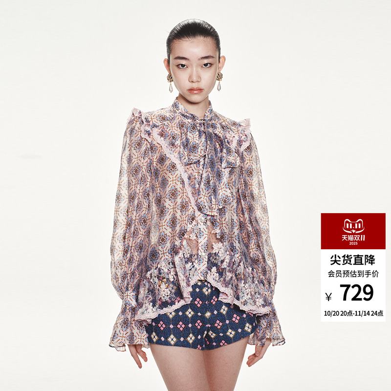 欧根纱lefame复古上衣