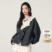 钩花针织植绒宽松保暖毛呢外套上衣 披肩式 lefame拉飞姆25冬季 新款