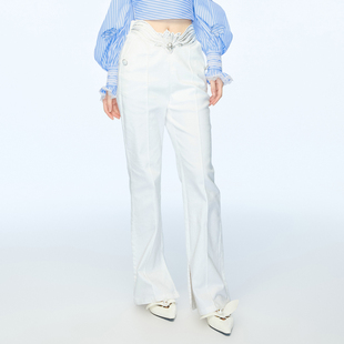 休闲长裤 lefame拉飞姆2025秋季 白色牛仔裤 显瘦阔腿裤 女 微喇直筒裤