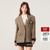 绵羊毛复古格纹西装 lefame拉飞姆2025冬季 新款 毛呢外套上衣女