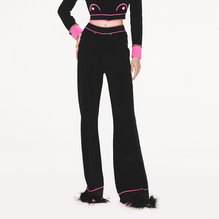 型毛织长裤 lefame拉飞姆雪尼尔撞色裤 边宽松版