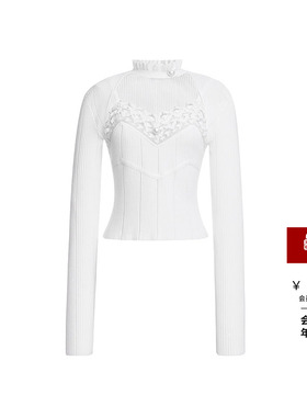 lefame拉飞姆冬季假两件心机感打底衫针织长袖上衣内搭薄款显瘦女