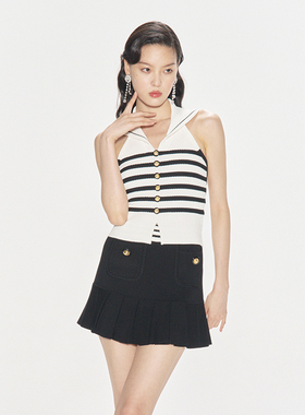 【Yuri同款】lefame拉飞姆秋季斯隆名门黑白撞色条纹V领针织背心